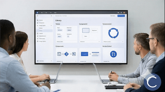 Product design team presenting a dashboard view