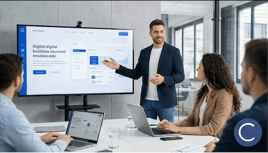 Product designer presenting a UI